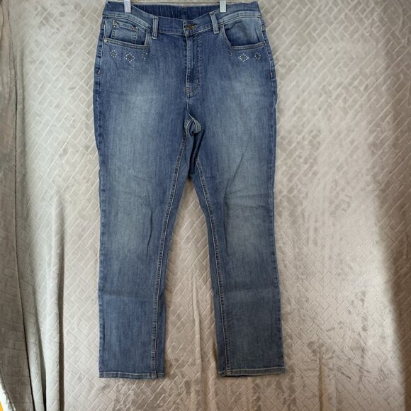 Canyon Retreat Denim - Canyon Retreat Womens 14 Denim Jeans Blue Skinny Rhinestone High Rise Stretch